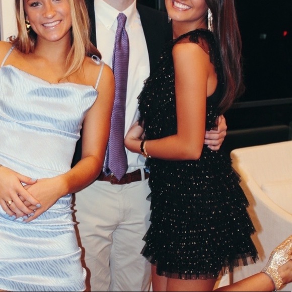 BCBGMaxAzria One Shoulder Metallic Lace Party Dress Black Golden - Picture 8 of 11